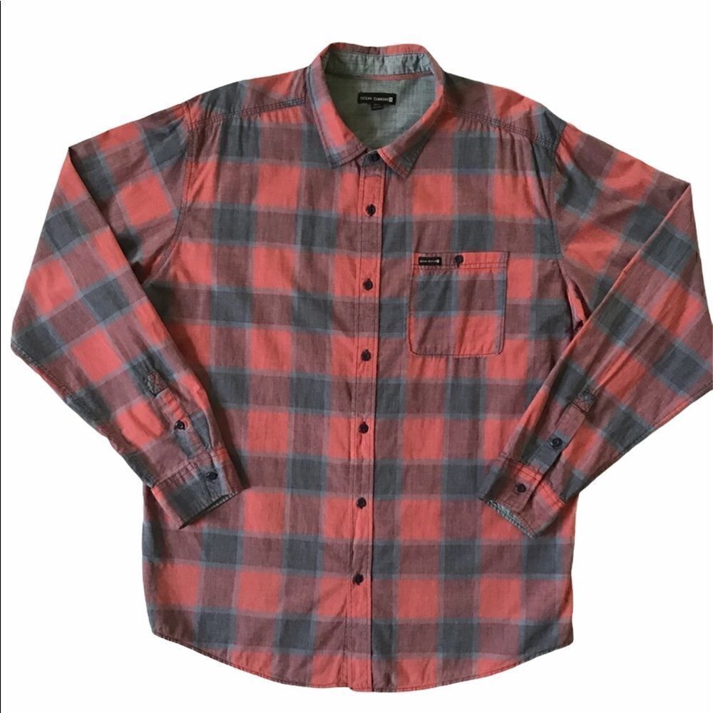 Ocean Current Gingham Button Up Long Sleeve Shirt